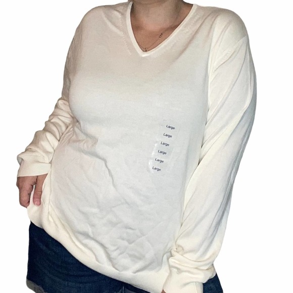 J Ferrar V-Neck Cream Pullover Sweater NEW - Picture 3 of 8